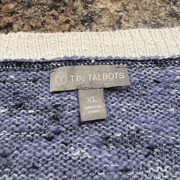 T by Talbots Sweater Minimalist Coastal Sporty Casual Streetwear Stripe Blue XL - Picture 3 of 5
